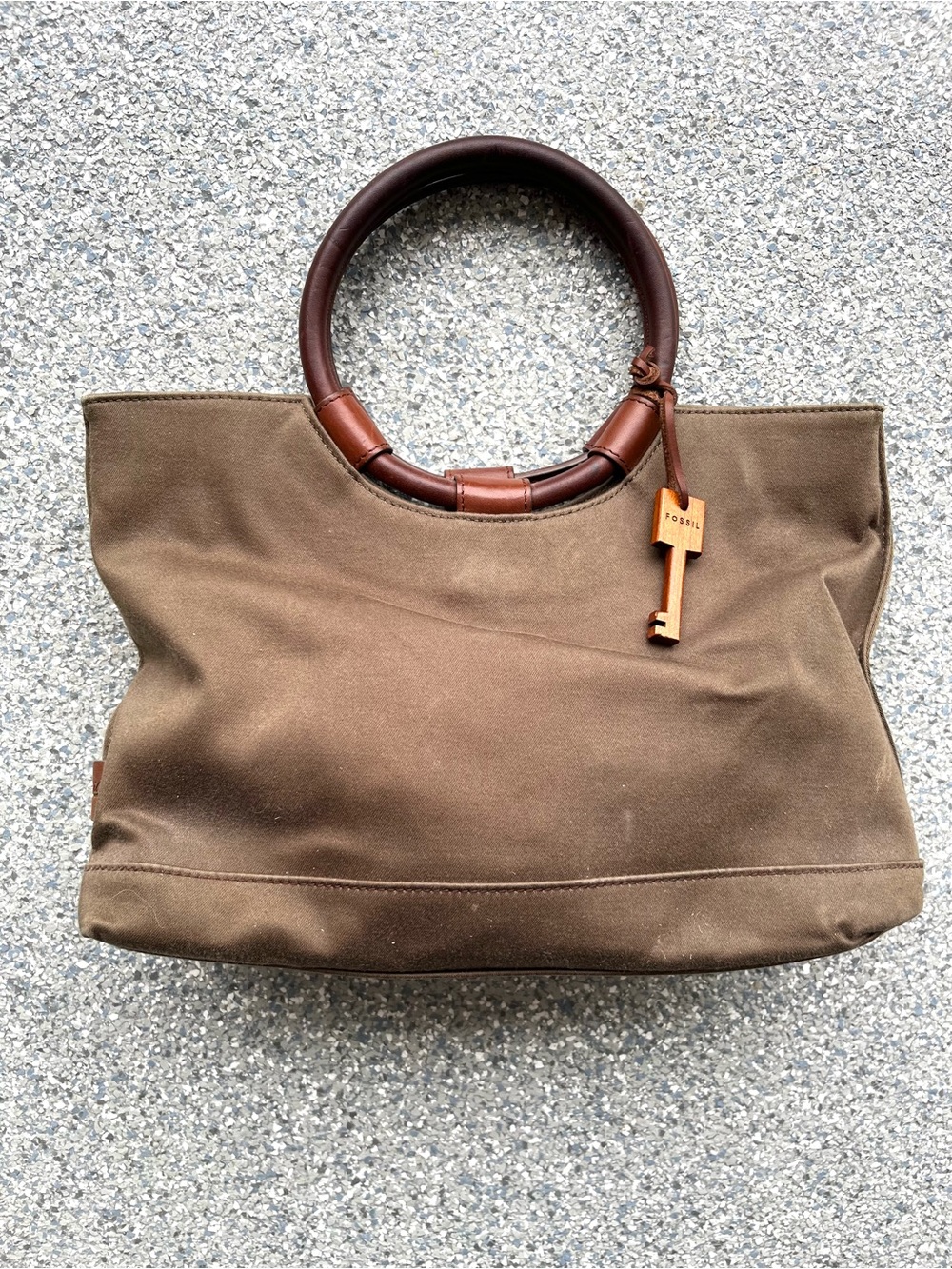 Fossil Olive-Brown Canvas Tote with Round Leather Handles
